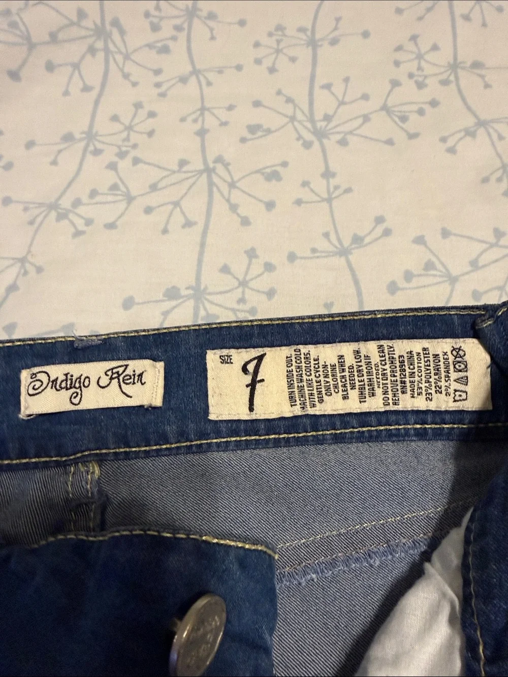 Indigo Rein Blue Denim Shorts with Patterned Hem